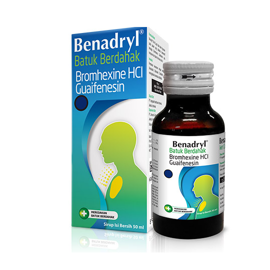 BENADRYL BATUK BERDAHAK SIRUP 50 ML – Harga, Efek Samping, Kegunaan dan Aturan Pakai