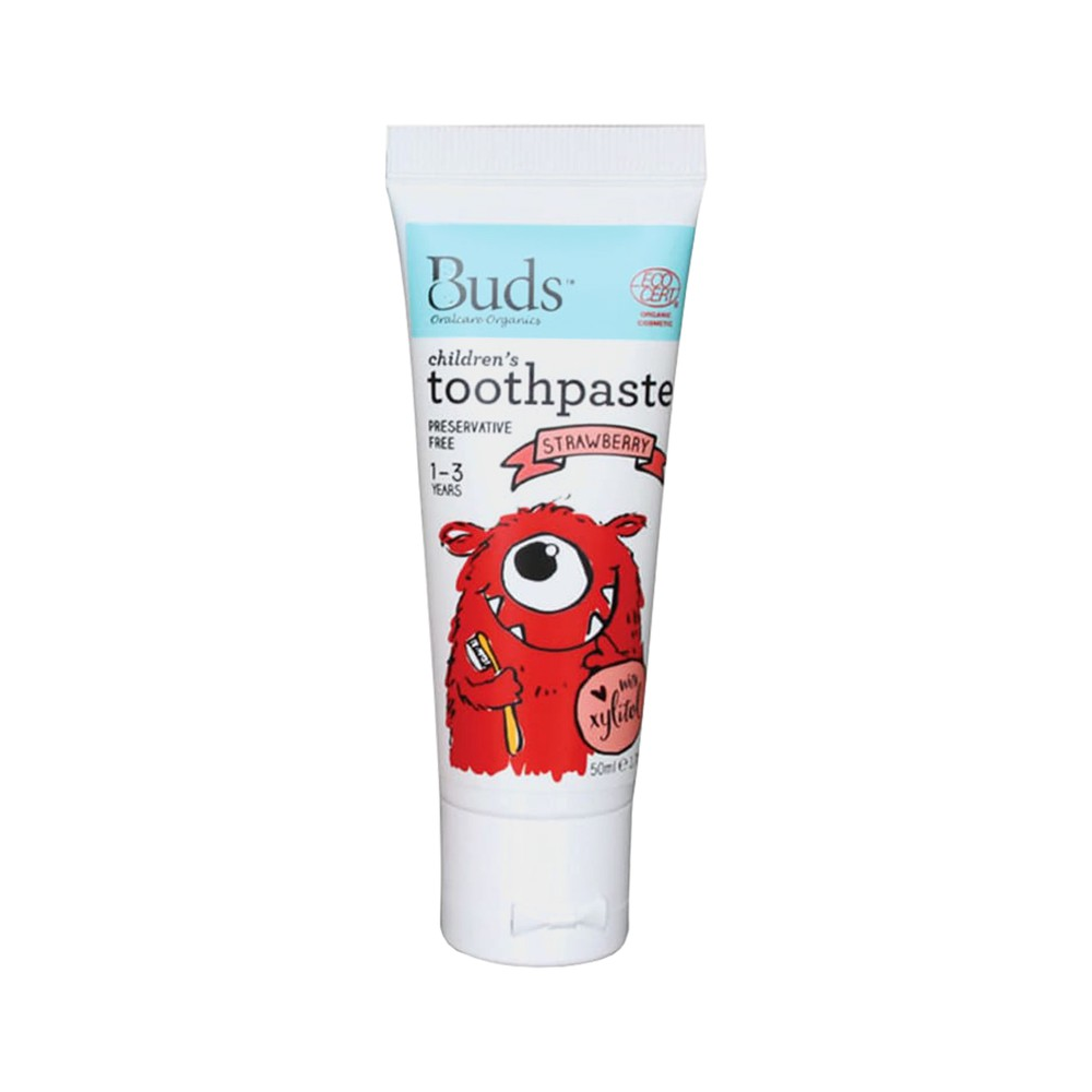 Buds Organics Toothpaste With Xylitol Strawberry 1-3 Tahun 50 ml – Kegunaan Aturan Pakai