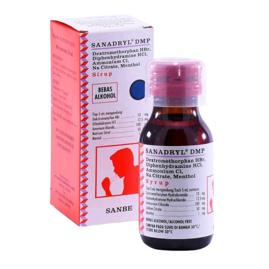 SANADRYL DMP SIRUP 120 ML – Harga, Efek Samping, Kegunaan dan Aturan Pakai