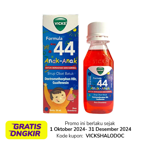 VICKS FORMULA 44 ANAK SIRUP 54 ML – Harga, Efek Samping, Kegunaan dan Aturan Pakai